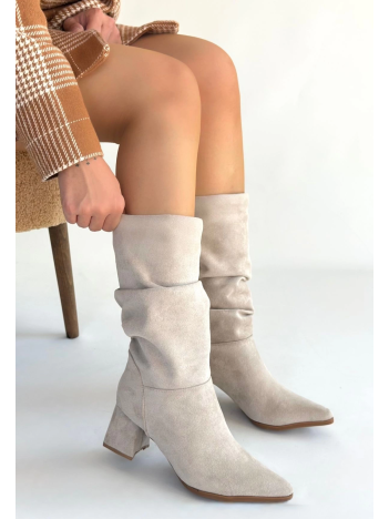 Titen Bej Süet Körüklü Topuklu Çizme Titen Bej Süet Körüklü Topuklu Çizme