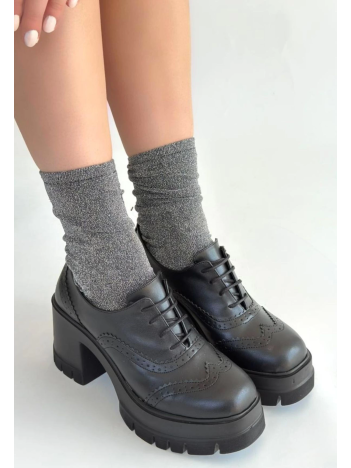 Tiwer Siyah Cilt Dolgu Topuk Ayakkabı Tiwer Siyah Cilt Dolgu Topuk Ayakkabı