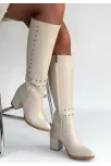 Tiyan Bej Cilt Topuklu Çizme