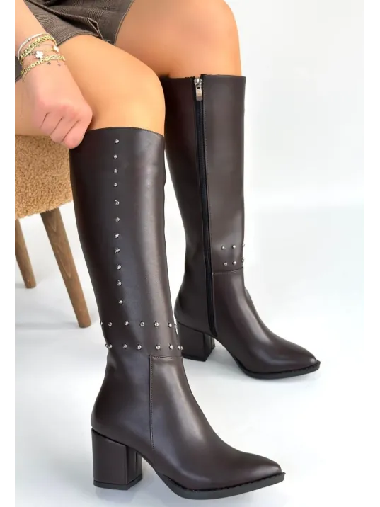 Tiyan Kahverengi Cilt Topuklu Çizme