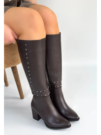 Tiyan Kahverengi Cilt Topuklu Çizme