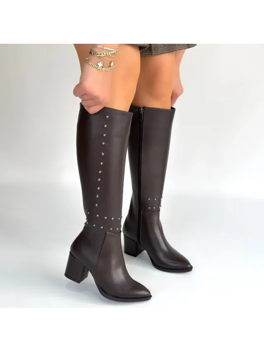 Tiyan Kahverengi Cilt Topuklu Çizme