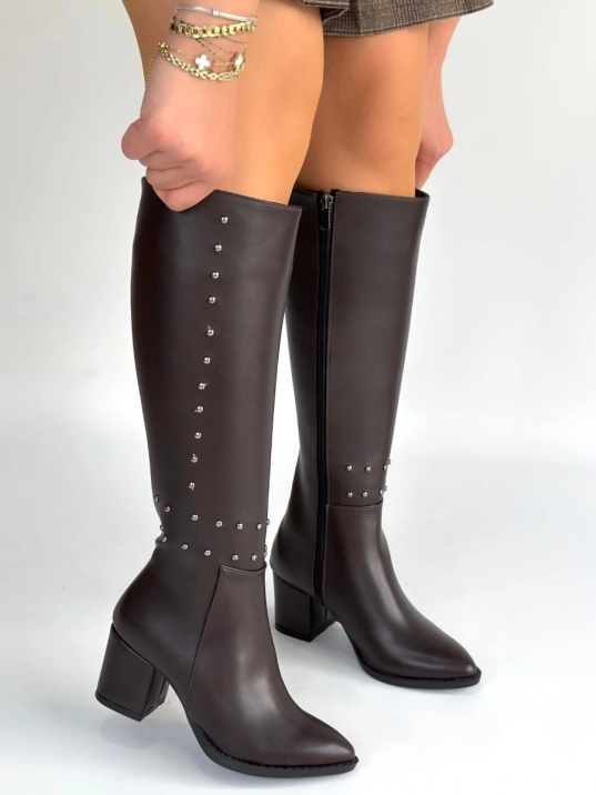 Tiyan Kahverengi Cilt Topuklu Çizme