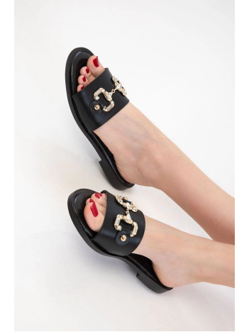 Toha Siyah Cilt Tokalı Terlik Toha Siyah Cilt Tokalı Terlik