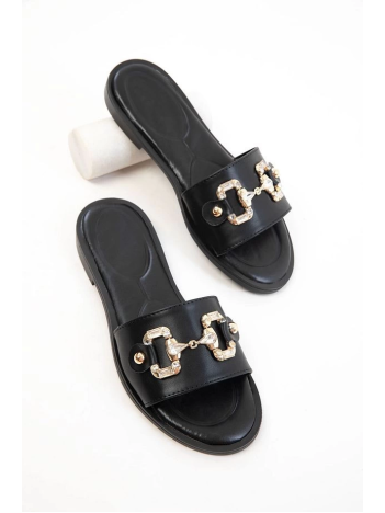 Toha Siyah Cilt Tokalı Terlik Toha Siyah Cilt Tokalı Terlik