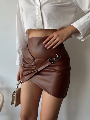 Tokalı deri etek kahve s240097 Tokalı deri etek kahve s240097