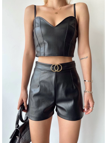 Tokalı deri şort siyah s24444