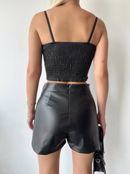 Tokalı deri şort siyah s24444 Tokalı deri şort siyah s24444