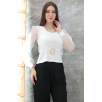 Tokalı tül kollu bluz beyaz t4071 Tokalı tül kollu bluz beyaz t4071