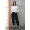 Tokalı tül kollu bluz beyaz t4071 Tokalı tül kollu bluz beyaz t4071
