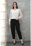 Tokalı Tül Kollu Bluz Beyaz T4071
