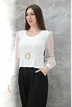 Tokalı Tül Kollu Bluz Beyaz T4071