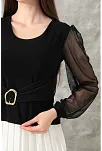 Tokalı Tül Kollu Bluz Siyah T4071