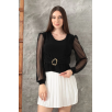 Tokalı tül kollu bluz siyah t4071 Tokalı tül kollu bluz siyah t4071
