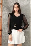 Tokalı Tül Kollu Bluz Siyah T4071