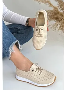 Tone Bej Cilt Bağcıklı Spor Ayakkabı