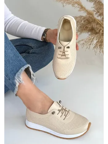 Tone Bej Cilt Bağcıklı Spor Ayakkabı