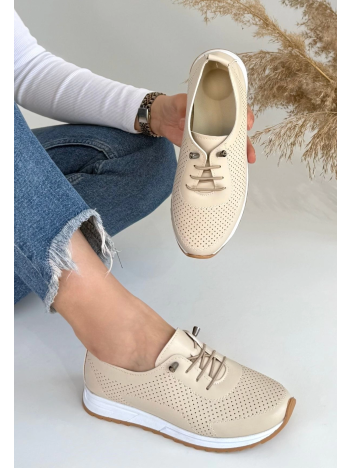 Tone Bej Cilt Bağcıklı Spor Ayakkabı Tone Bej Cilt Bağcıklı Spor Ayakkabı