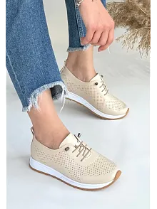 Tone Bej Cilt Bağcıklı Spor Ayakkabı