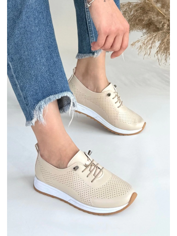 Tone Bej Cilt Bağcıklı Spor Ayakkabı Tone Bej Cilt Bağcıklı Spor Ayakkabı