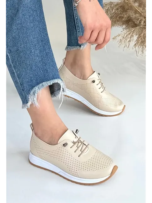 Tone Bej Cilt Bağcıklı Spor Ayakkabı