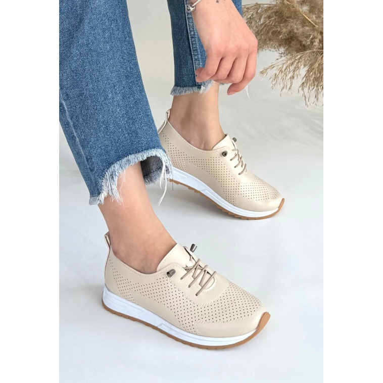 Tone Bej Cilt Bağcıklı Spor Ayakkabı Tone Bej Cilt Bağcıklı Spor Ayakkabı