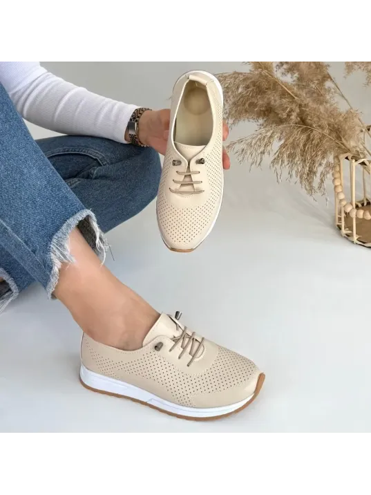 Tone Bej Cilt Bağcıklı Spor Ayakkabı Tone Bej Cilt Bağcıklı Spor Ayakkabı