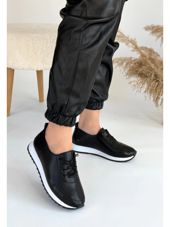 Tone Siyah Cilt Bağcıklı Spor Ayakkabı Tone Siyah Cilt Bağcıklı Spor Ayakkabı