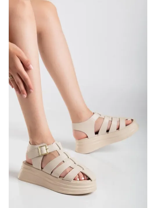 Toten Bej Cilt Kemerli Sandalet Toten Bej Cilt Kemerli Sandalet