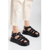 Toten Siyah Cilt Kemerli Sandalet Toten Siyah Cilt Kemerli Sandalet