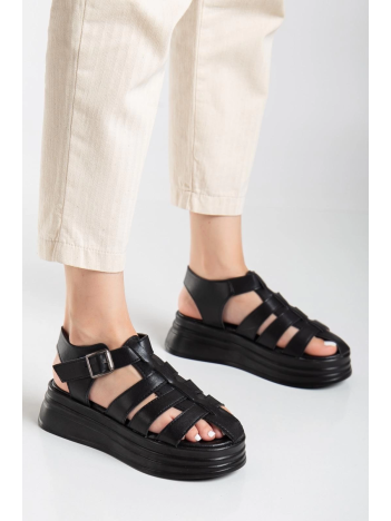 Toten Siyah Cilt Kemerli Sandalet Toten Siyah Cilt Kemerli Sandalet