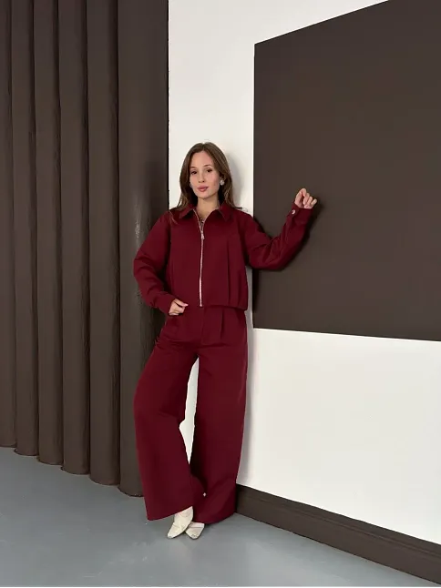 Trenç Takım Alt Üst Bordo Ons