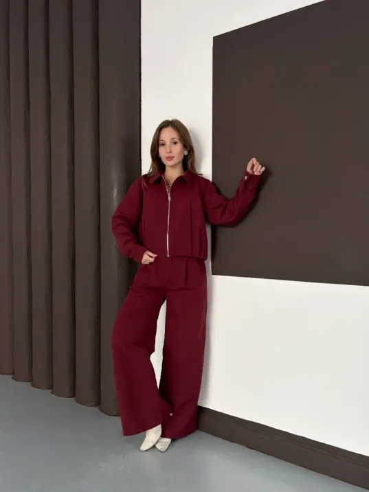 Trenç Takım Alt Üst Bordo Ons