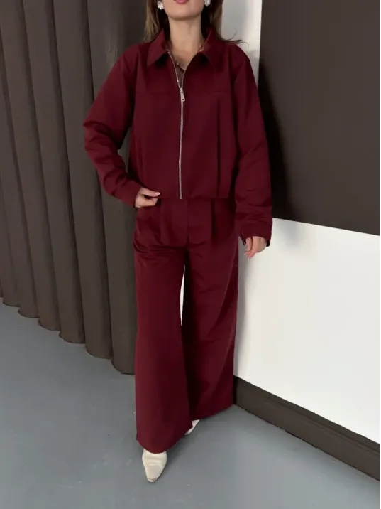 Trenç Takım Alt Üst Bordo Ons