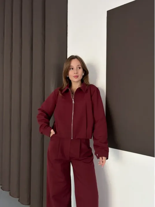 Trenç Takım Alt Üst Bordo Ons