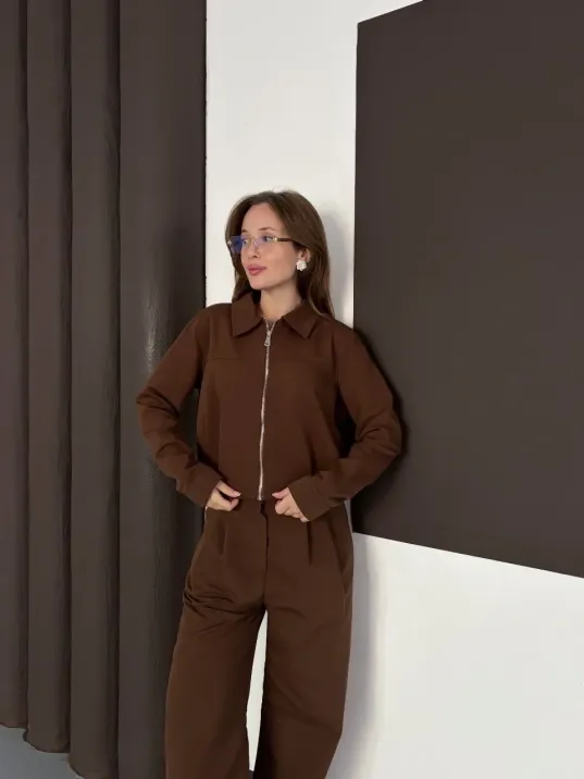 Trenç Takım Alt Üst Kahve Ons