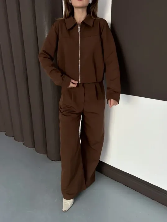 Trenç Takım Alt Üst Kahve Ons