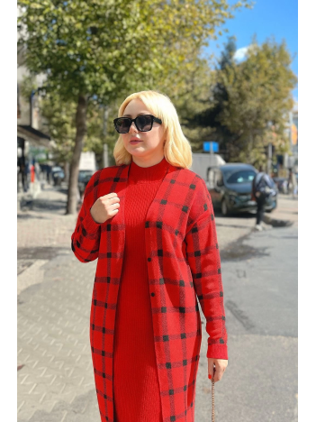 Triko Hırka elbise ikili takım kırmızı Triko Hırka elbise ikili takım kırmızı