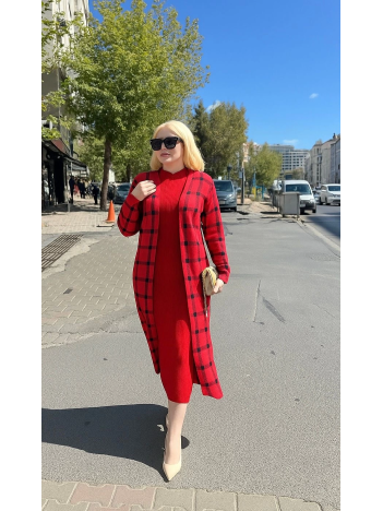 Triko Hırka elbise ikili takım kırmızı