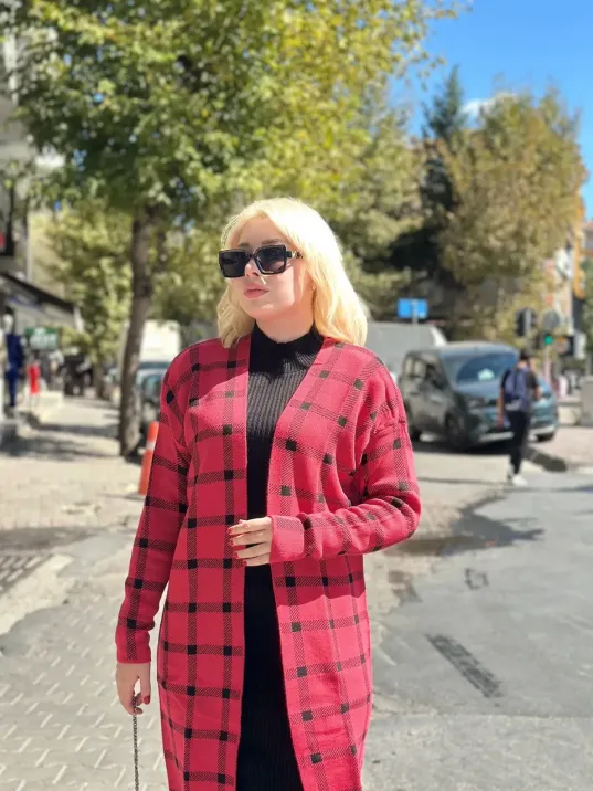 Triko Hırka Elbise İkili Takım Kırmızısiyah