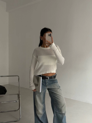 Triko transparent bluz beyaz Triko transparent bluz beyaz