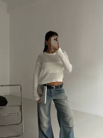 Triko Transparent Bluz Beyaz