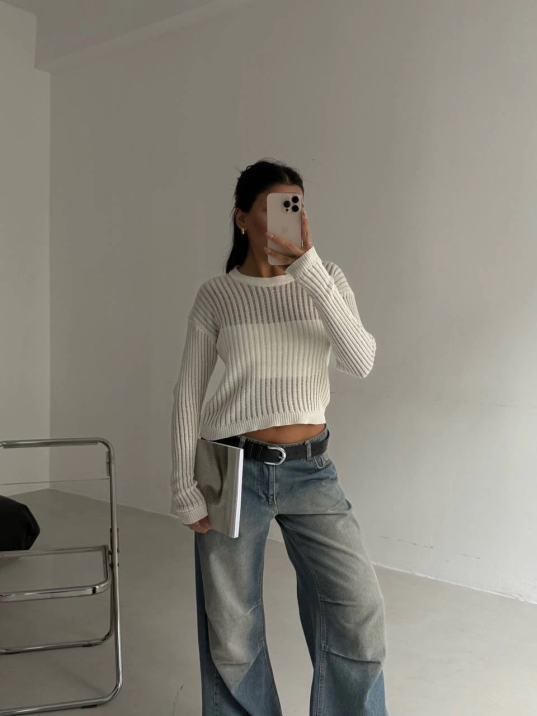 Triko transparent bluz beyaz Triko transparent bluz beyaz