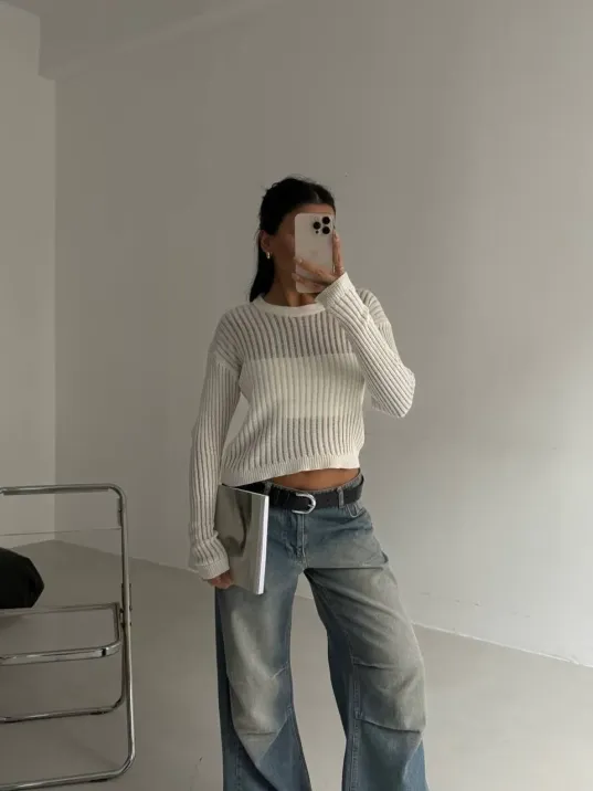 Triko Transparent Bluz Beyaz