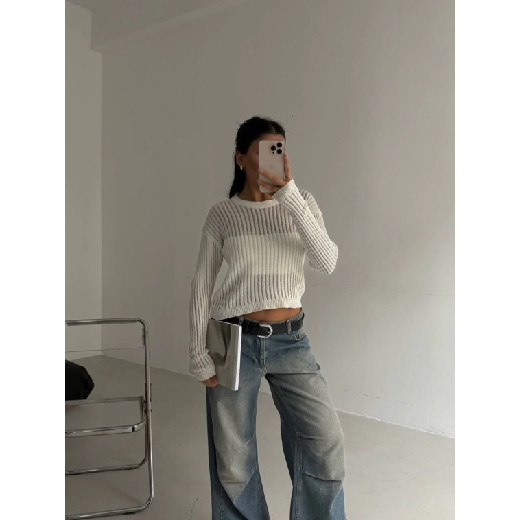 Triko transparent bluz beyaz Triko transparent bluz beyaz