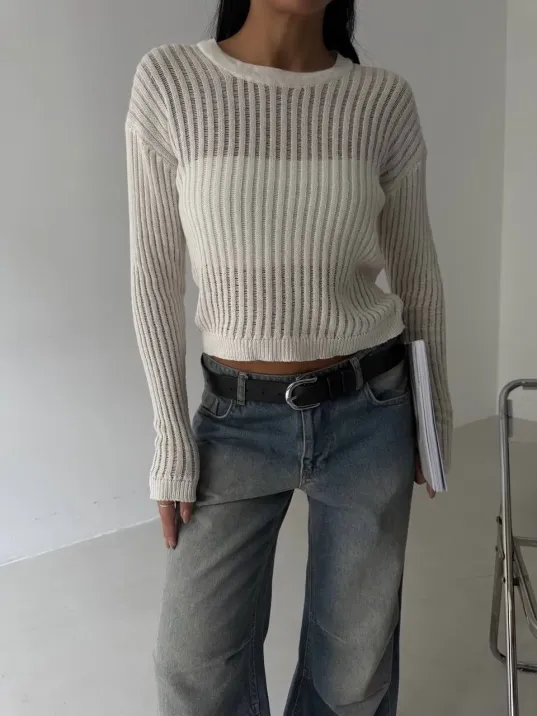 Triko Transparent Bluz Beyaz