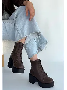 Tsan Kahverengi Cilt Bağcıklı Topuklu Bot