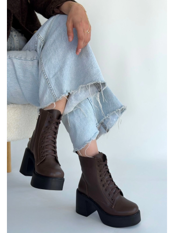 Tsan Kahverengi Cilt Bağcıklı Topuklu Bot Tsan Kahverengi Cilt Bağcıklı Topuklu Bot