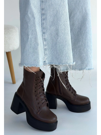 Tsan Kahverengi Cilt Bağcıklı Topuklu Bot Tsan Kahverengi Cilt Bağcıklı Topuklu Bot