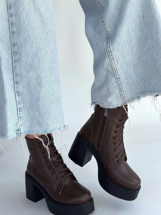 Tsan Kahverengi Cilt Bağcıklı Topuklu Bot